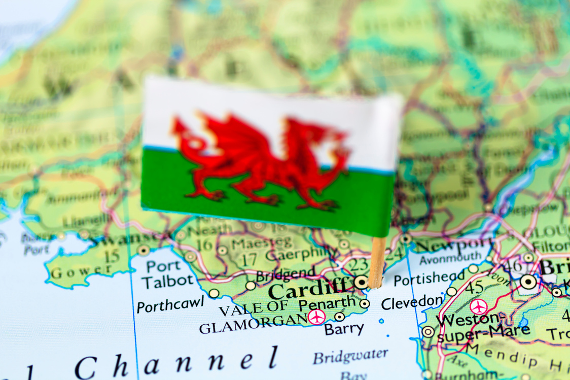 Map and flag of Cardiff, Wales